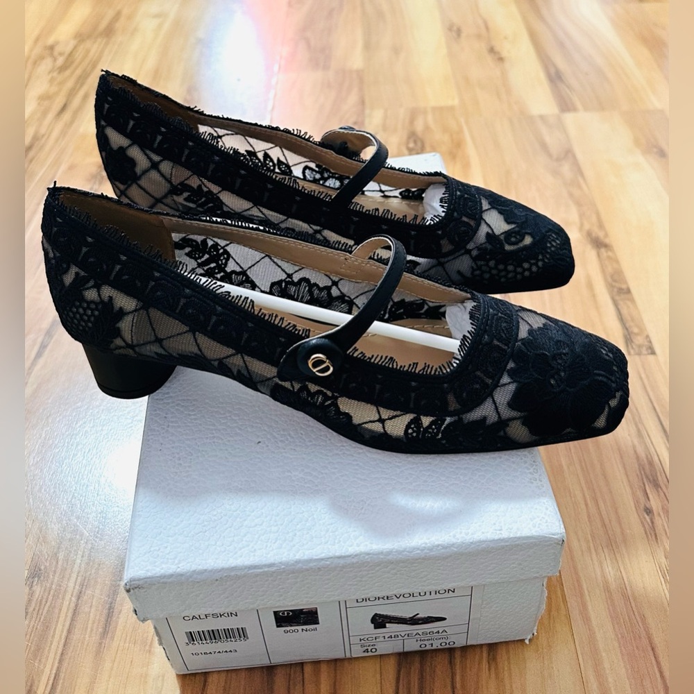 CHRISTIAN DIOR D-GRACE BALLET PUMP HEEL MARY JANE BLACK LACE EU-40 $1290